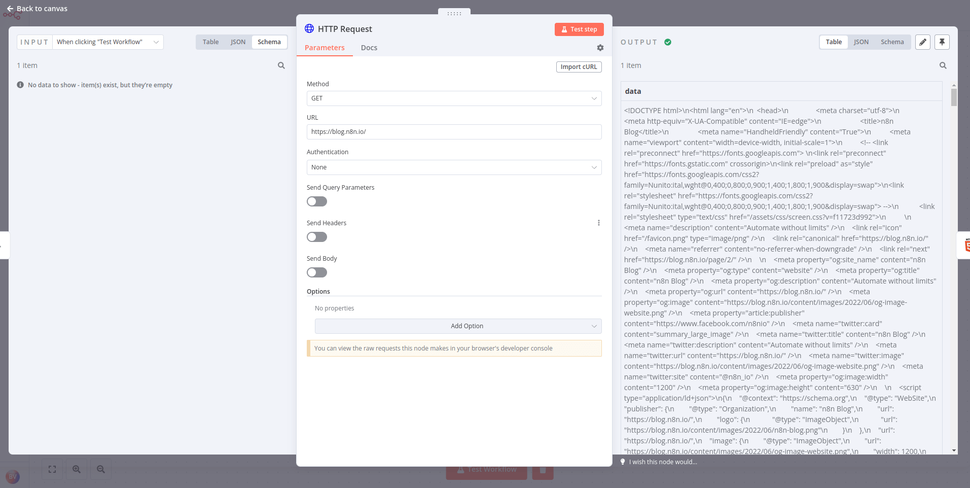 Result of HTTP Request node
